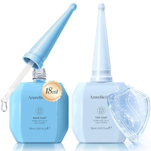 AZUREBEAUTY Gel Nail Polish Gel Top Coat and Base Coat Set, 18ml UV/LED Soak-Off No Wipe Shine Finish Durable and Long Lasting Nail Lamp Top & Base Coat for Nail Art Design Manicure