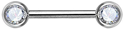 Piercingfaktor Brustwarzen Piercing Intimpiercing Nippelpiercing Brust Nippel Intim Barbell mit Hantel Zwei Strass Kristall Kugel 1,6mm x 12mm x 5mm Silber Clear