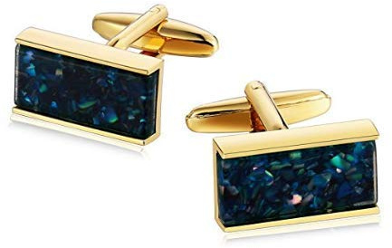 Beydodo Herren Edelstahl Manschettenknöpfe Hochzeit Rechteck Blau Zirkonia Manschettenknöpfen Hemd Gold