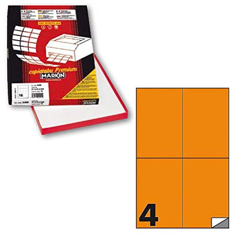 Etichetta adesiva C/519 arancio fluo 100fg A4 105x148mm (4et/fg) Markin