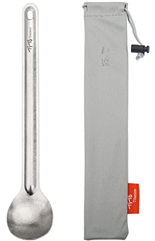 TiTo Titanium Camping Besteck Spork/Löffel,Outdoor Spork mit Langen Griff Tragbare Ultraleichtes Besteck Wiederverwendbare für Picknick mit Aufbewahrungstasche Rucksackreisen(Titan-Göffel)