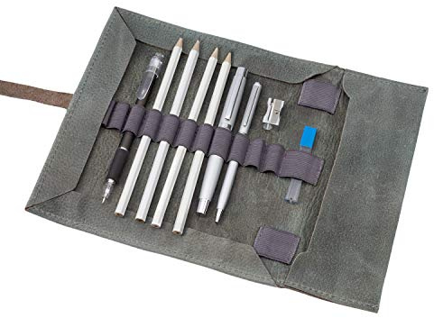 Jahn-Tasche - Stylische Stifterolle/Rollmäppchen Größe L aus Büffel-Leder, Grau, Modell 015