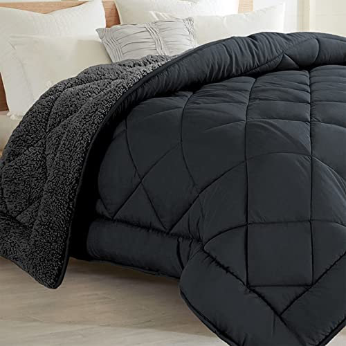 SAMPUR - Couette Sherpa | Sensation Laine et Cosy | Surpiquage Innovant | Réversible été Hiver | Isothermique | Grise | 200 x 200 cm