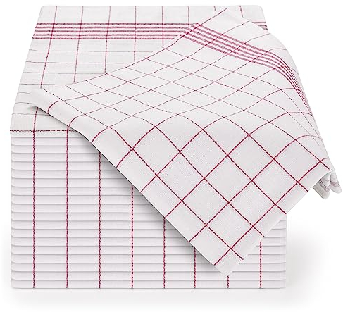 Blumtal Ensemble de torchon cusine Premium 50x70 cm en Coton - Lot de 10 - qualité certifiée Oeko-TEX - torchon Vaisselle - lavables jusqu'à 95°C - Ultra Absorbant - Design élégant à Carreaux - Rouge