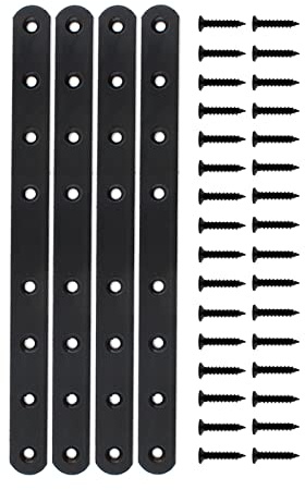4 Pack Flat Mending Plate for Wood, ULIFESTAR Black Iron Flat Straight Brace Brackets Metal Repair Fixing Wood Brace Joining Plates Connector for Repairing Wooden Furniture with Mounting Screws