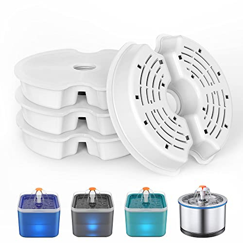 NICREW Sol Cat Water Fountain Replacement Filters, for 2L Fountain, 4 Pcs | 4-Stage Filtration, Replace Every 2-4 Weeks, Individually Wrapped