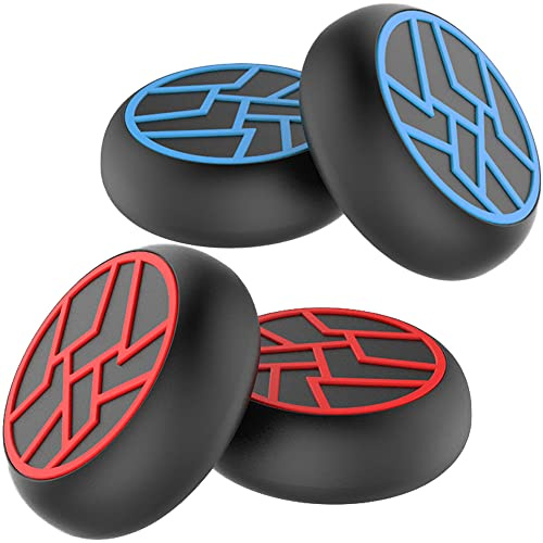MatoSan 4 Stück Blitz Thumbstick Kappen – Kompatibel mit PS5 & PS4 Controllern – Silikon Aufsätze für mehr Präzision und Halt – Gaming Zubehör für besseren Grip (Rot Blau)