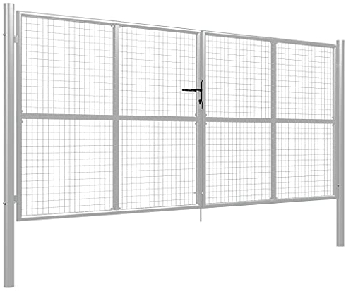 Gartentor, verzinkter Stahl, 415 x 150 cm, silber, mit Schloss und Griff, für Garten, Terrasse oder Innenhof