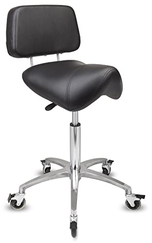 Staboos Rollhocker bis 160 kg - Premium Sattel Sitz mit Lehne und Bremse - Praxishocker (Premium Rollen) Drehhocker höhenverstellbar (55 cm bis 75 cm) Sattelhocker