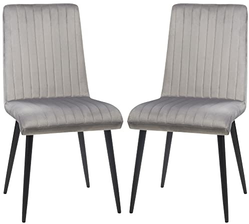HOMCOM 2 pz Set Sedie da Pranzo Imbottite in Tessuto Effetto Velluto, Sedie da Cucina con Gambe in Acciaio e Design Salvaspazio, 43x58x90 cm, Grigio e Nero
