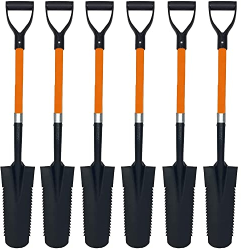 Ashman Short Handle Drain Spade Teeth Shovel (6 Pack), Sharp Shooter Shovel, Trenching Spade, Drainage Spade - Perfect Razor Blade Trenching Shovel D-Grip for Digging and Trenching and Transplanting.