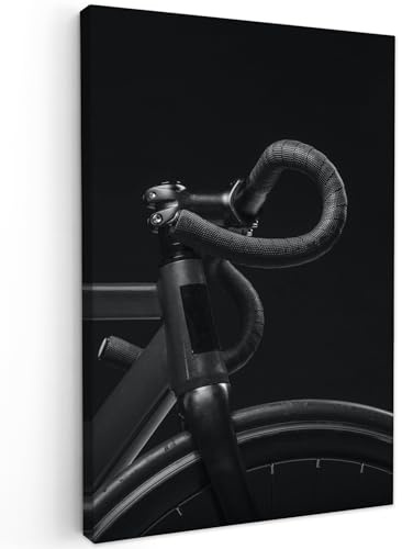 MuchoWow© Leinwände Groß 80x120 cm XXL Wall Decoration Bilder Schlafzimmer Deko Pictures Canvas Painting Wanddekoration Wohnzimmer Wanddeko Schwarz - Schwarze Leinwand - Fahrrad - Lenker
