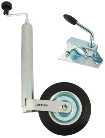 Roue Jockey - Tube Acier 48mm - Jante métal - Bride de Fixation Acier diam. 48mm - Compatible Tous Types de remorques