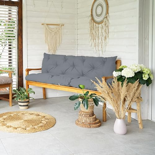 4L Textil Bankauflage Gartenbankauflage Bankkissen Polsterauflage Hollywoodschaukel Auflage für Gartenbank Sitzkissen und Rückenkissen wetterfest Stuhlkissen(150x60x50 cm),Dunkelgrau UV-beständig