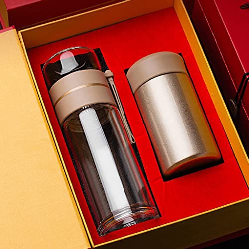 SJZZJSBX 2 Stück Tee-Thermosbecher mit Tee-Ei, Isolierflasche aus Edelstahl, Thermoskanne in Geschenkbox (A)