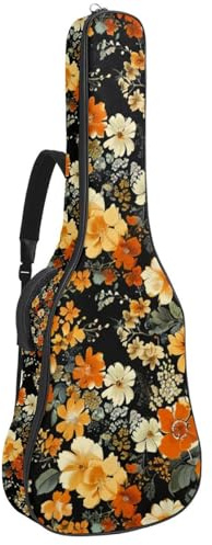 Gitarrentasche für Bassgitarre, 101,6 cm - 104,4 cm, doppelter verstellbarer Schultergurt, Akustikgitarre, Gitarrenkoffer, wasserdicht, Oxford-Stoff, dicker Schwamm, Vintage-Stil, bunte Blumen, Bunte