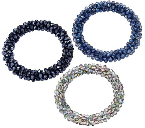 Cosswe Haargummis, 3 Stück Strass Haargummis Scrunchies Perlen Haargummi Elastische Kristall Haarbänder Pferdeschwanz-Halter Haar-Accessoires für Frauen und Mädchen