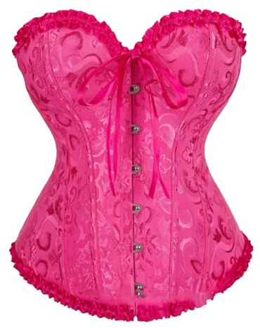 Corset Tops for Women UK Bustier Shapewear Black Pink Corsets Lace Waist Push Up Bodysuit Boned Overbust Bridal Lingerie Gothic Costumes for Halloween Steampunk Wedding Cosplay Bodyshaper
