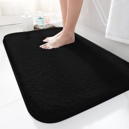 LUOJINYI Badmatta 50 x 80 cm halkfri, mjuk vattenabsorberande, lurvig mikrofibermatta för badrummet, badrumsmatta maskintvättbar för badkar, dusch och badrum (svart)