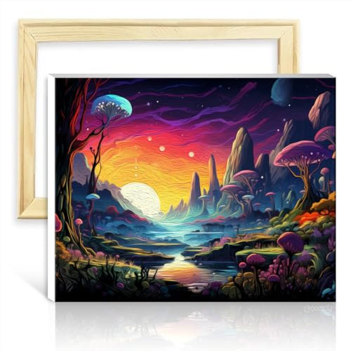TANGFEIY Malset zum Zeichnen auf Leinwand, Neonlandschaft, DIY-Acryl-Malen nach Zahlen für Anfänger mit Pinseln und Acrylpigmenten auf Künstlerbedarf mit Rahmen (30 x 40 cm)