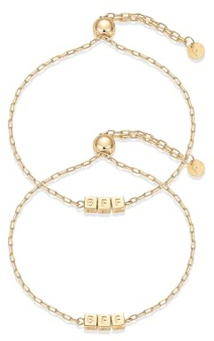 PAVOI 14K Yellow Gold Plated Friendship Matching Adjustable Bracelets for Women | Gold Best Friends Bracelet Set | BFF Bracelet Pack