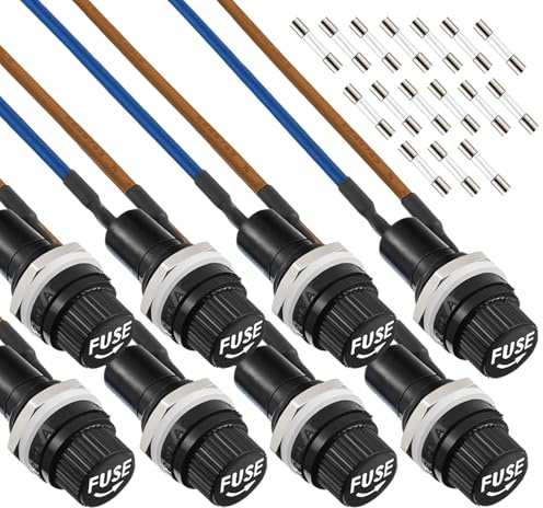 EPLZON 6X30mm Panel Mount Fuse Holder, 250V AC 10A/125V AC 15A, 12V DC, Screw Cap, Pre-Soldered Wires, 10A/15A Fast Blow Glass Fuse Kit