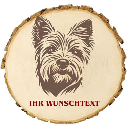 KIWISTAR UG - 14-16 cm Baumscheibe - Cairn Terrier - Hund - personalisiertes Geschenk individuell selbst gestalten - Name - Holzscheibe mit Wunschtext - Naturholz - Geschenk - Türschild