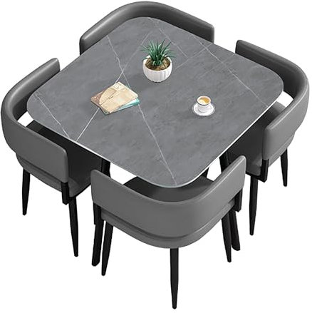 Moderner Esstisch Set für 4 mit Stühlen Quadratisch/Rund Küchentisch Möbel für kleine Räume 5-teilig Moderner Besprechungstisch für Esszimmer