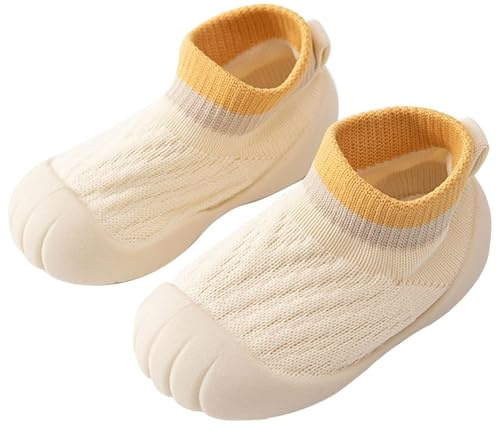 Aggroot Neonato Scarpe Calzino per Bambini Scarpine Primi Passi Antiscivolo Calzini Bambino con Suola Traspiranti Pantofole Bambino Unisex Scarpe,Bianco,18-24 mesi/CN13.5