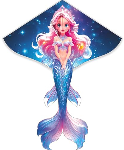 HENGDA KITE Beautiful Mermaid Kite for Kids Beginners and Adults,Cute Design,High Definition Printing,Easy to Fly and Assemble,Suitable for Outdoor Activities,43x54 inch