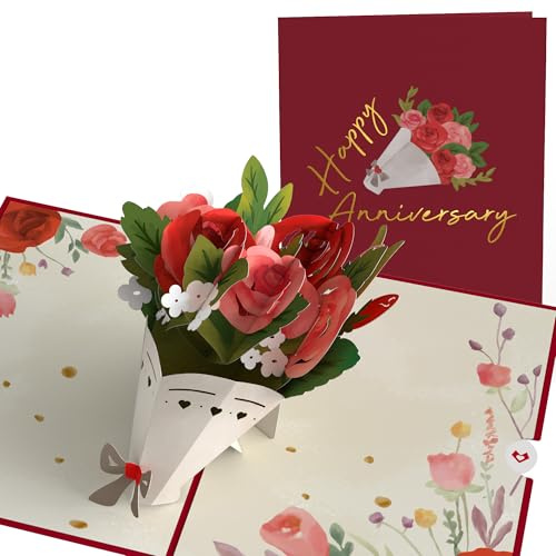 Lovepop® 3D Pop-Up Karte romantischer Jubiläums Rosenstrauß Liebeskarte für Jahrestag & Hochzeitstag | inkl. Umschlag & Versteckfach für Geld & Gutscheine