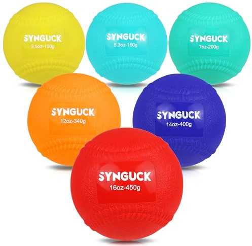 SYNGUCK 6 Stück plyometrische gewichtete Bälle für Baseball- und Softball-Trainingsset für verbessertes Kraft- und Pitching-Training (3,5/5,3/7/12/14/453.6 g)