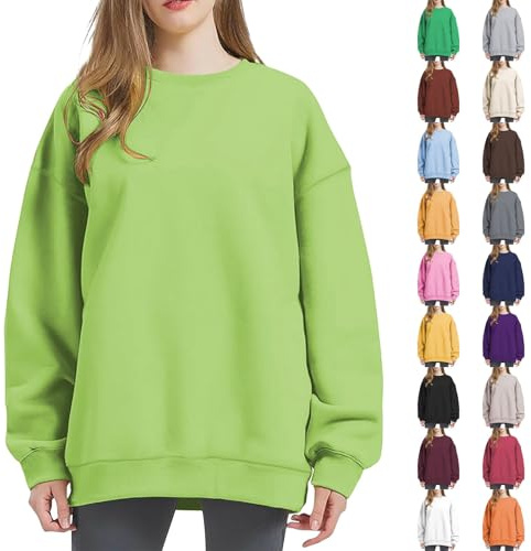 Felpa da donna senza cappuccio, casual, girocollo, taglie forti, basic, a maniche lunghe, tinta unita, casual, a maniche lunghe, da donna
