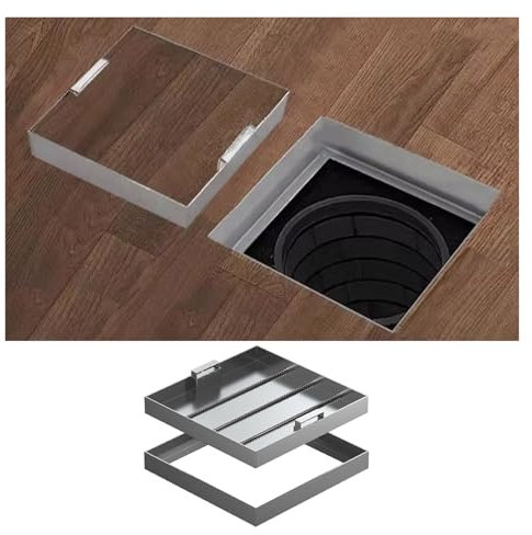 Tapa de Tanque séptico empotrada, Tapa de depósito de Aguas residuales para Interiores y Exteriores con Base y 2 manijas de Acero Inoxidable, Tapa de inspección Invisible para construcción/c