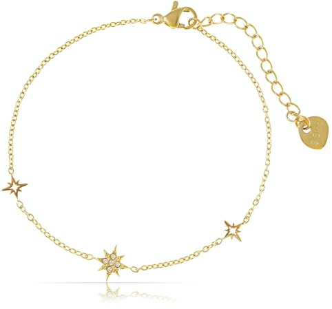 Tillverkad av Nami Filigranes armband för kvinnor, guld eller silver med stjärnhänge, damarmband med ädelstenar av kirurgiskt rostfritt stål 16 + 3 cm, allergivänliga, vattentäta smycken, Anpassbar