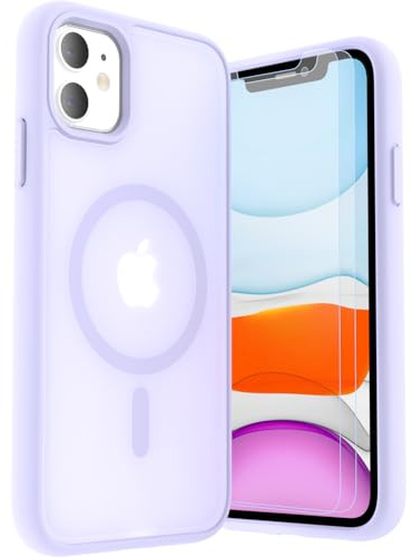 LUNOVATE Hülle für iPhone 11/XR, [Anti-Gelb] Magnetische Klare Hülle mit 2 Schutzfolie, Kratzfester Durchsichtig PC Rücken, Bunte Transparent Stoßfest für iPhone 11 und iPhone XR 6.1 Zoll - Lila Matt