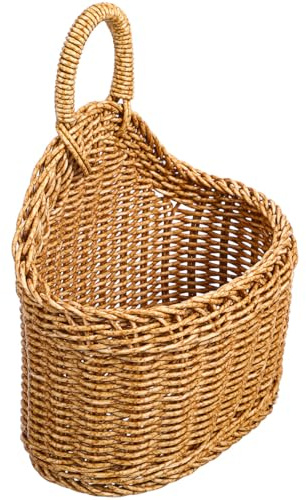 BESPORTBLE Woven Storage Basket Hanging Storage Basket for Kitchen Ginger and Garlic Wicker for Wall or Pantry Rustic Decor 9.65 X 7.48 X 3.94 in