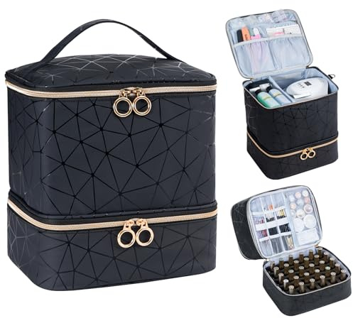 Uross Nagellack Organizer für 30 Nagellackflaschen und 1 LED-Nagellampe, Nagellack Aufbewahrung Tasche für Nageldesign Zubehör（Schwarz