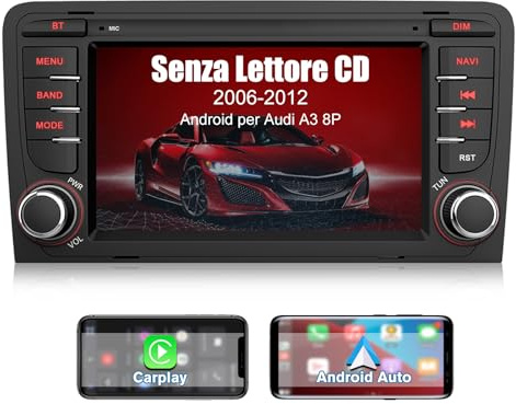 AWESAFE 7 Pollici Android 13 Autoradio 2 DIN per Audi A3 S3 RS3 8P 2006-2012 (2G+32GB) Car Stereo Radio con Funzione WIFI USB Bluetooth CarPlay Android Auto Comandi al volante