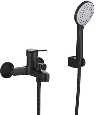 Weshi Bathtub Faucet with Handheld Shower, Wall Mounted 3-Spray Mode Leak-Free Solid Brass Tub Filler Set with Stainless Steel Hose, Single Handle Deck Mount 6-Inch Centers