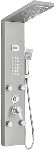 Sistema de Panel de Ducha LED Columna Ducha Hidromasaje Panel de ducha de acero inoxidable con Lluvia, Cascada, Masaje y ducha de mano