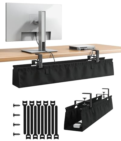 91cm Organizador Cables Escritorio Sin Taladro para Hogar y Oficina, Negro | Tela Estable, Fijación Pinzas/Tornillos, Acceso Fácil & Orden Individual, Adaptado Adaptadores & Cables Variados