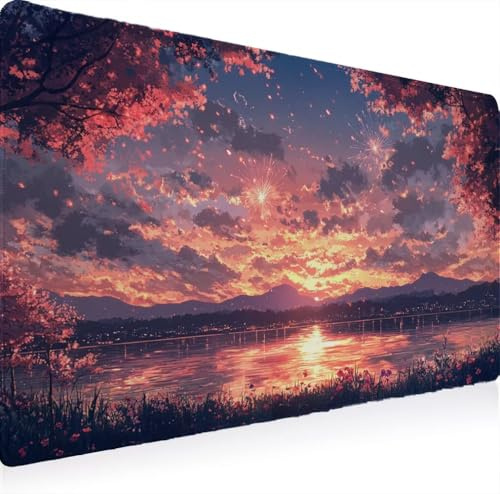 Tapis de Souris, Tapis Souris XXL 1200 x 600 Gamer Mousepad, Rubber Base en Imperméable, Grand Bureau Gaming Mouse Pad Bords Cousus Imperméable Antidérapant pour Bureau Les Nuages Paysage W0G1-1025