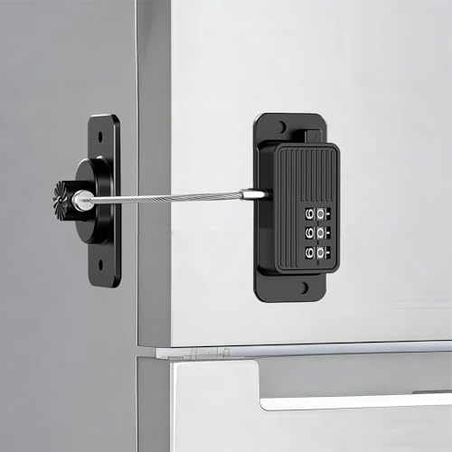 kclkda Fridge Lock, Fridge Locks for Children, 3-Digit Password Anti-Theft Child Safety Lock Strong Adhesive No Drill for Fridge Freezer Cabinet Drawers Oven Air Fryer & Windows Home Office Use, Black