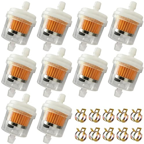 10 Stück Benzinfilter Kraftstofffilter,Universal Benzinfilter 8mm | In-Line Benzinfilters Motorrad Fuel Filter,Kraftstofffilter mit 10 Klemmen,Sprit Filter für Rasenmäher,Moped,Benzinmotoren
