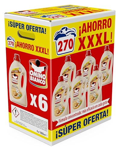 Detergente Líquido Omino Bianco Jabón de Marsella – Pack Ahorro 6 x 45 Dosis (270 Lavados)