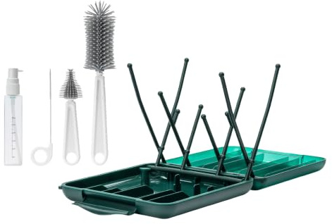 Elvie™ Travel Cleaning Pack, Breast Pump Brushes & Folding Drying Rack | 3 Bottle & Pump Brushes, Folding 8-Peg Drying Rack, Storage Case, 45ml TSA-Friendly Soap Dispenser, Made Without BPA