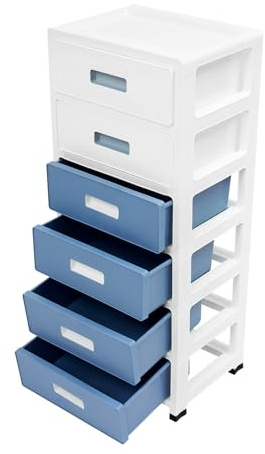 Kunststoff Schubladenbox, 6 Schubladen Schubladenschrank Schmal mit Rollen, Aufbewahrungsboxen Sowie Wagen für Schlafzimmer, Bad, Büro