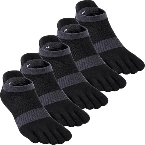 QUPOLPOL Men's Toe Socks, Cotton Five Finger Trainer Socks, 5 Pairs