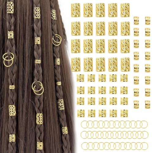80 Piezas Anillos para el Pelo Ajustable, Dreadlocks Accesorios Trenzas Pelo, Joyería del Pelos Trenzado, Anillos Dorados para Trenzas, Decoración para Fiestas Festivales, Unisex